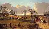 Coach Canvas Paintings - A Hunting Scene with a Coach and Four on the Open Road